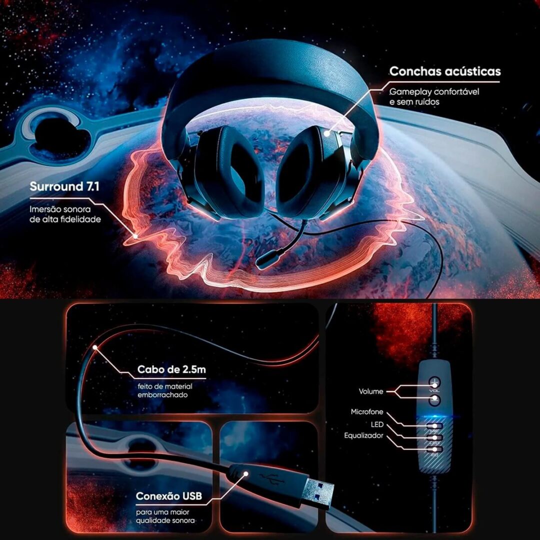 Headset Gamer Goldentec GT Orion Com Led RGB - Imagem 7