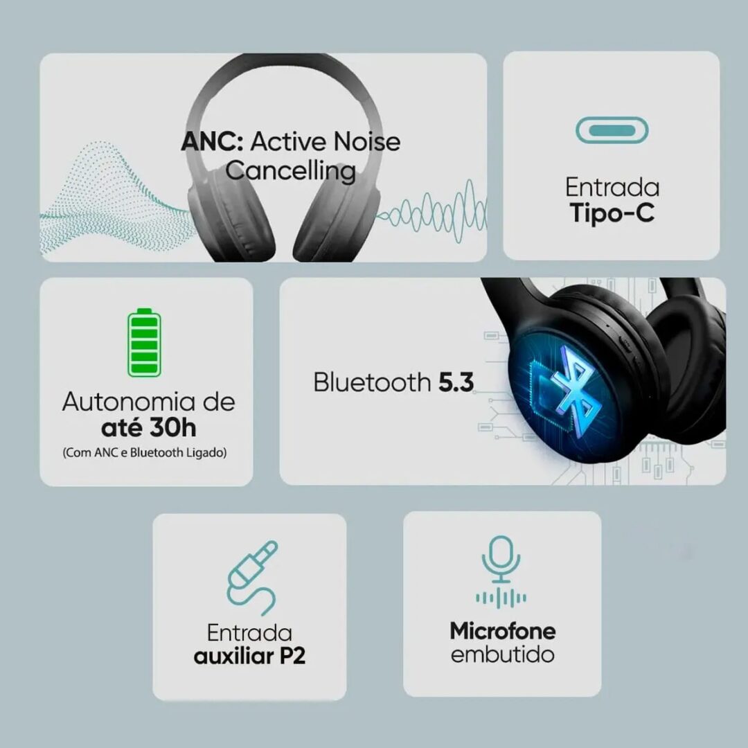 Headphone Bluetooth ANC Goldentec GT Zen Com Cancelamento de Ruído - Imagem 5
