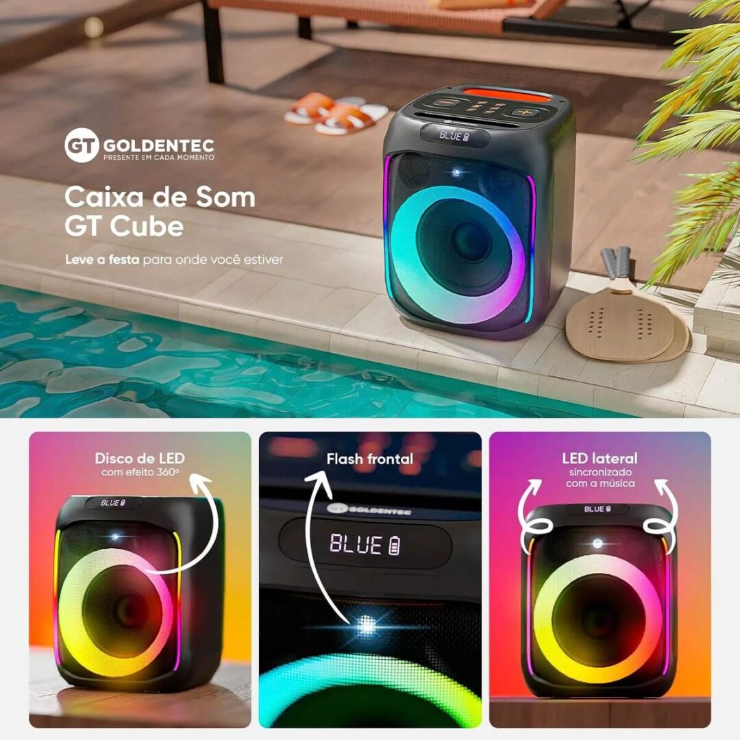 Caixa de Som Bluetooth TWS 250W RMS Goldentec GT Cube - Imagem 6