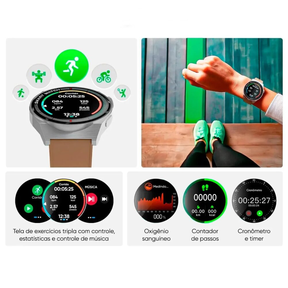Smartwatch GT Classic Goldentec Tela Full 1,28" IP67 Bluetooth 5.0 - Imagem 5