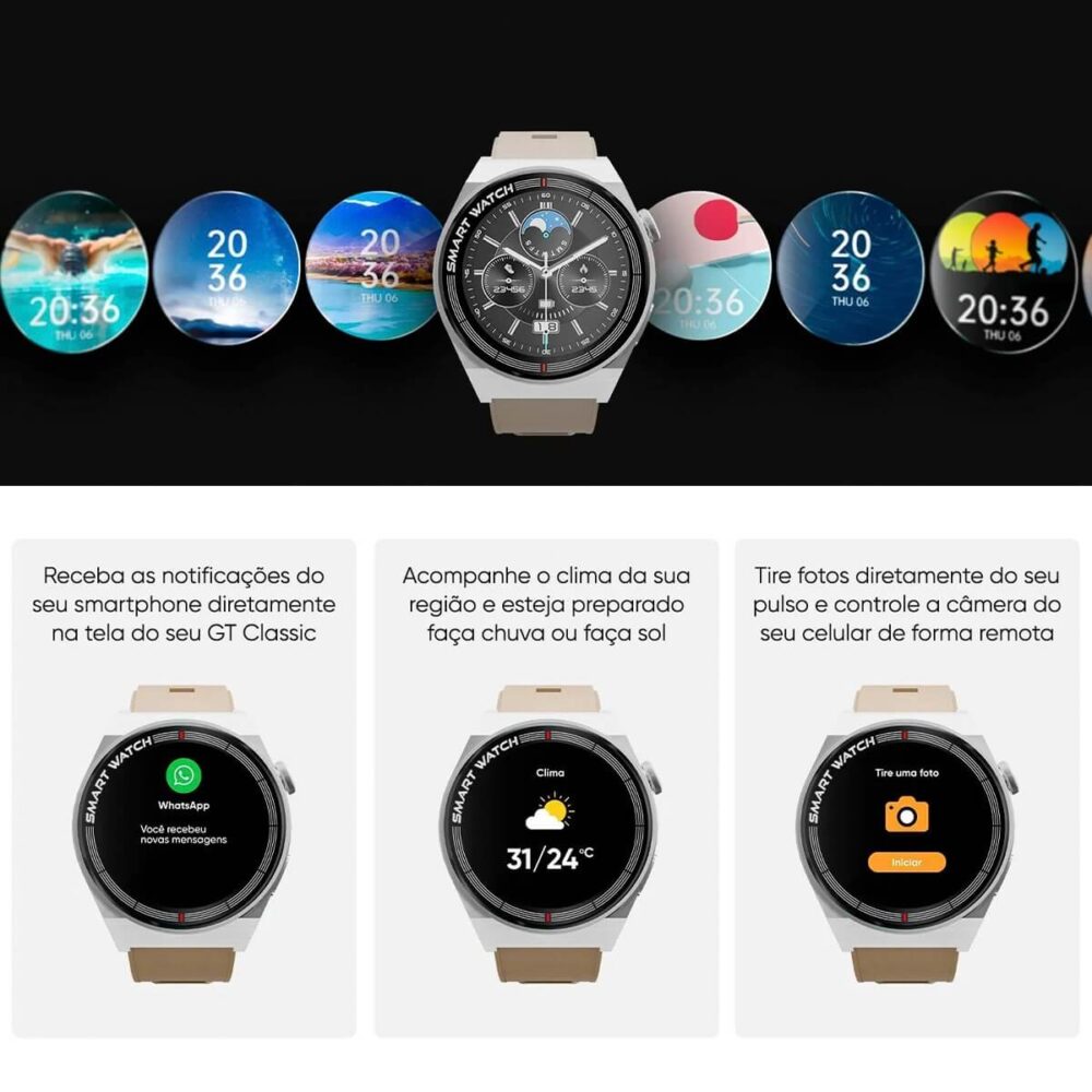 Smartwatch GT Classic Goldentec Tela Full 1,28" IP67 Bluetooth 5.0 - Imagem 6
