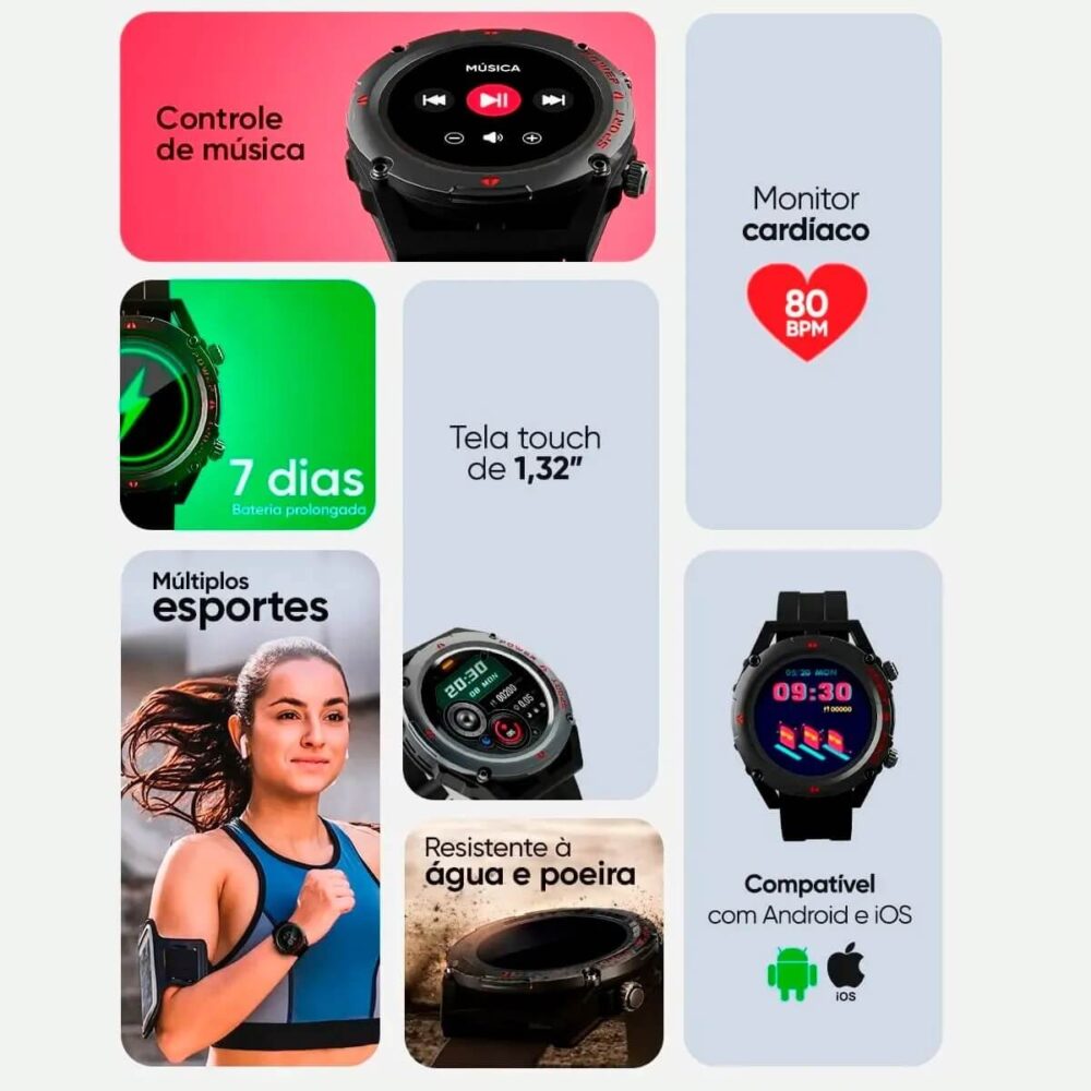 Smartwatch GT Track Goldentec Tela HD 34mm IP67 Bluetooth - Imagem 7