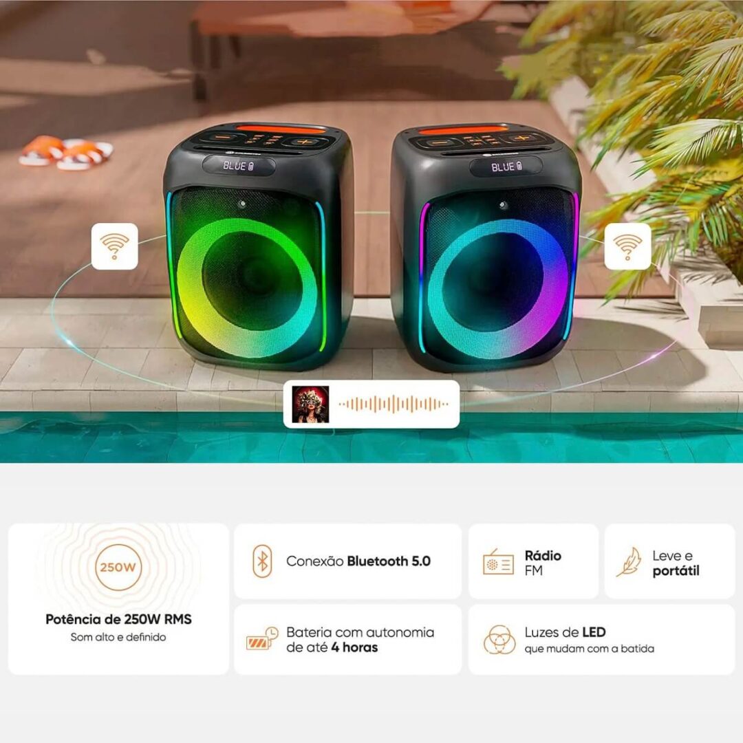 Caixa de Som Bluetooth TWS 250W RMS Goldentec GT Cube - Imagem 5